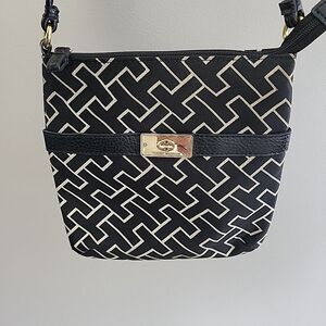 Tommy Hilfiger Large Logo Print Crossbody Purse Black Cream 2013